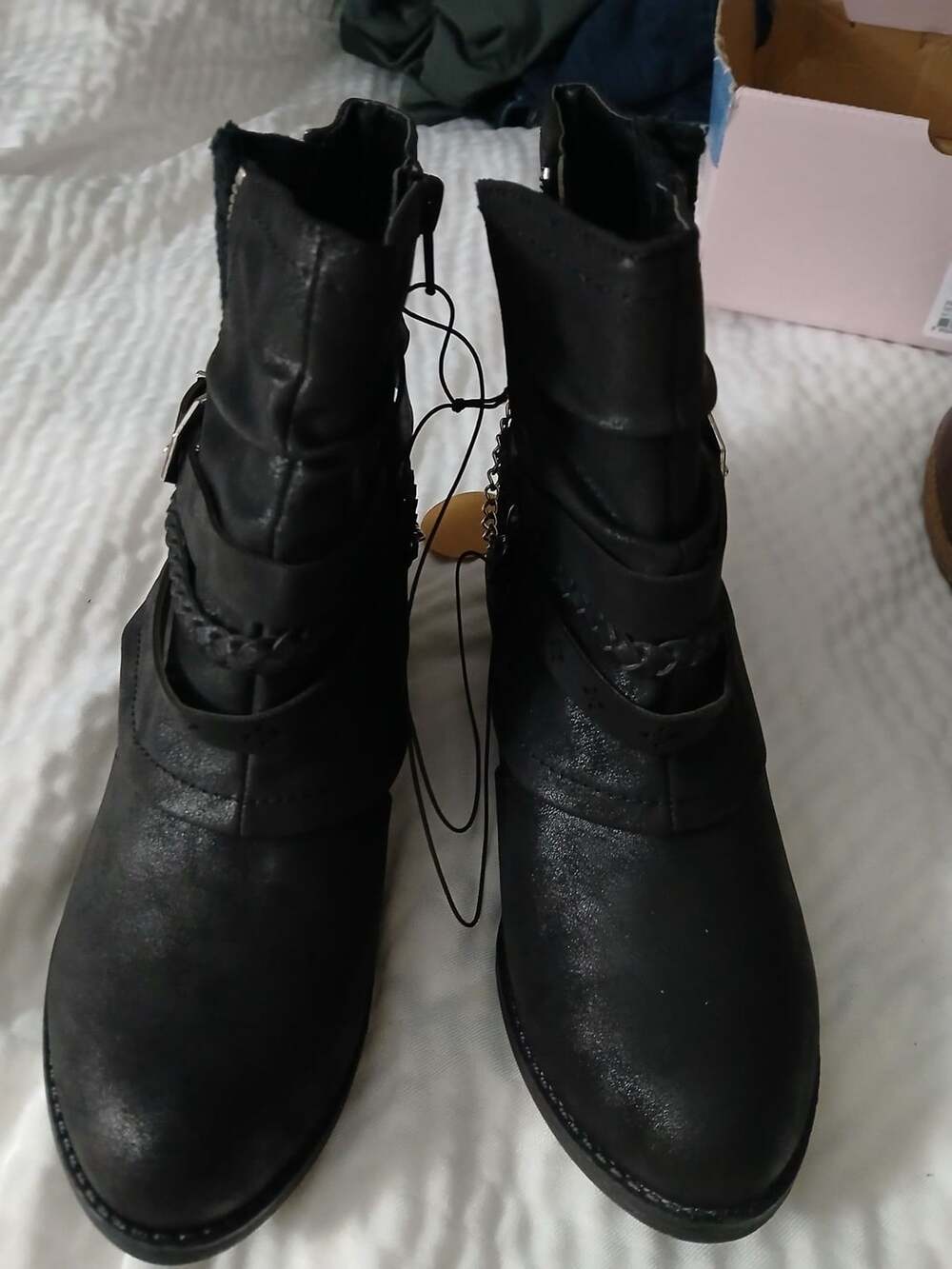 Pop Faithe Black Distress Ankle Boots Size 6.5 M